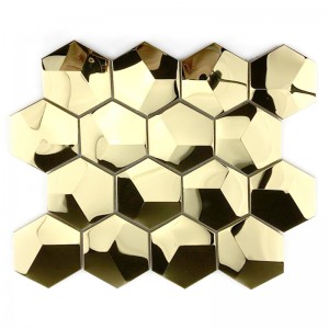 3D-kultaiset mosaiikkilaatat kuusikulmaiset peililaatat metalli-mosaiikit keittiön splashbackin / kylpyhuoneen sisustamiseen