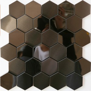 Kolmiulotteiset mustat mosaiikkilaatat kuusikulmainen metalli ruostumattomasta teräksestä valmistettu mosaiikkikeittiö keittiön kylpyhuoneen backsplash-laatta
